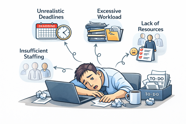 업무 피로가 누적되는 구조적 원인으로 지친 직장인의 모습